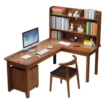 Угловой стол из массива дерева, встроенная комбинация книжных полок, домашняя спальня, окно, кабинет Xi угловой