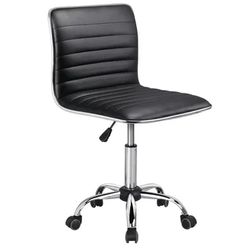 Черное офисное кресло без подлокотников, современное офисное кресло с поворотным механизмом из искусственной кожи без подлокотников