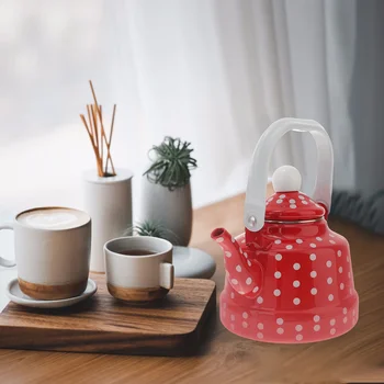 Эмалированный чайник в красный горошек, Прочный чайник для нагрева воды, Прекрасный Эмалированный чайник, Кухонный чайник, Металлический чайник для дома