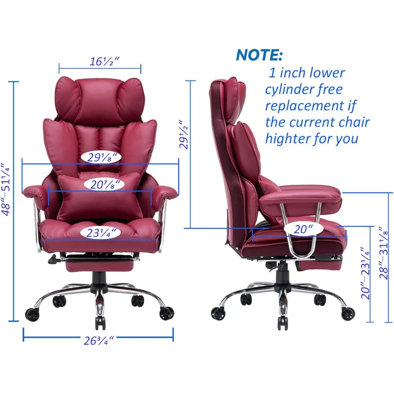 Офисный стул Efomao, Большой стул с высокой спинкой, Офисный стул из искусственной кожи, Компьютерный стул, Кресло для руководителя