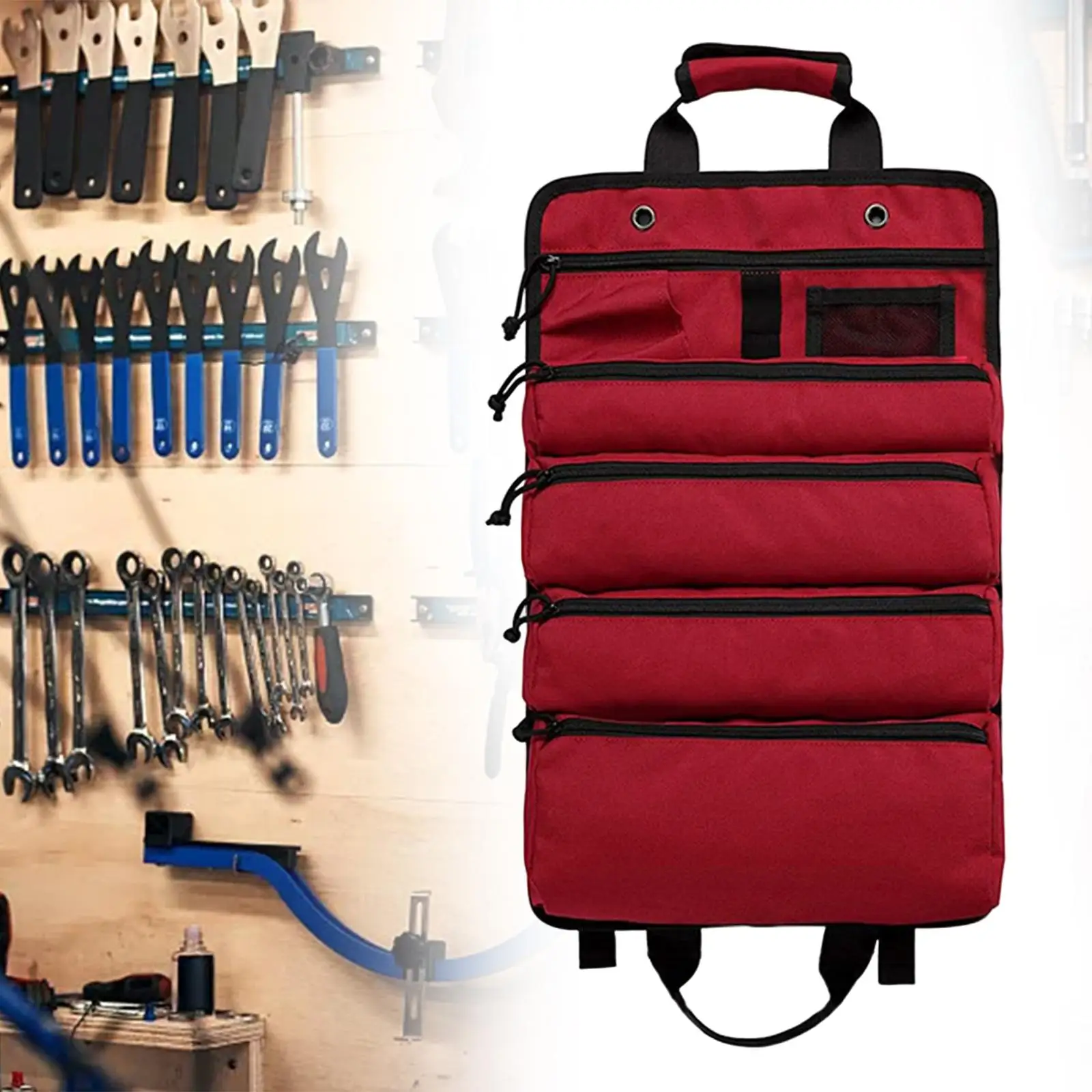 Переносная сумка-органайзер для хранения рулонов инструментов с 5 различными сумками для профессионального плотника-механика, сверхпрочного компакта