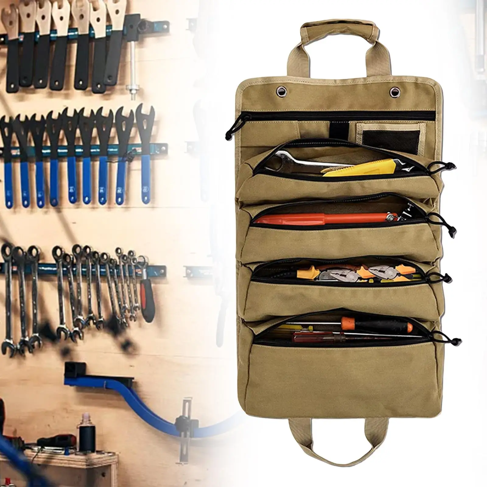 Переносная сумка-органайзер для хранения рулонов инструментов с 5 различными сумками для профессионального плотника-механика, сверхпрочного компакта