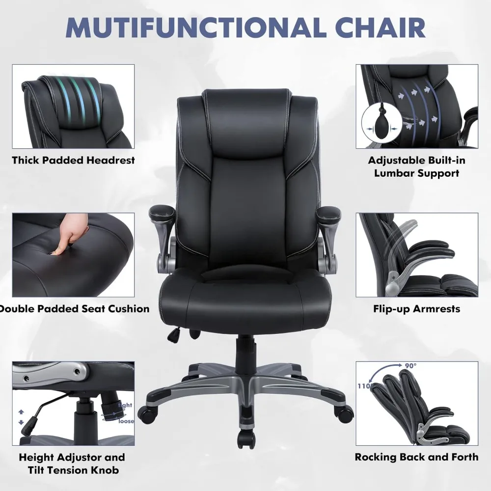 Эргономичное офисное кресло с высокой спинкой для руководителя - Эргономичный домашний компьютерный стол, кожаное кресло с мягкими откидывающимися подлокотниками
