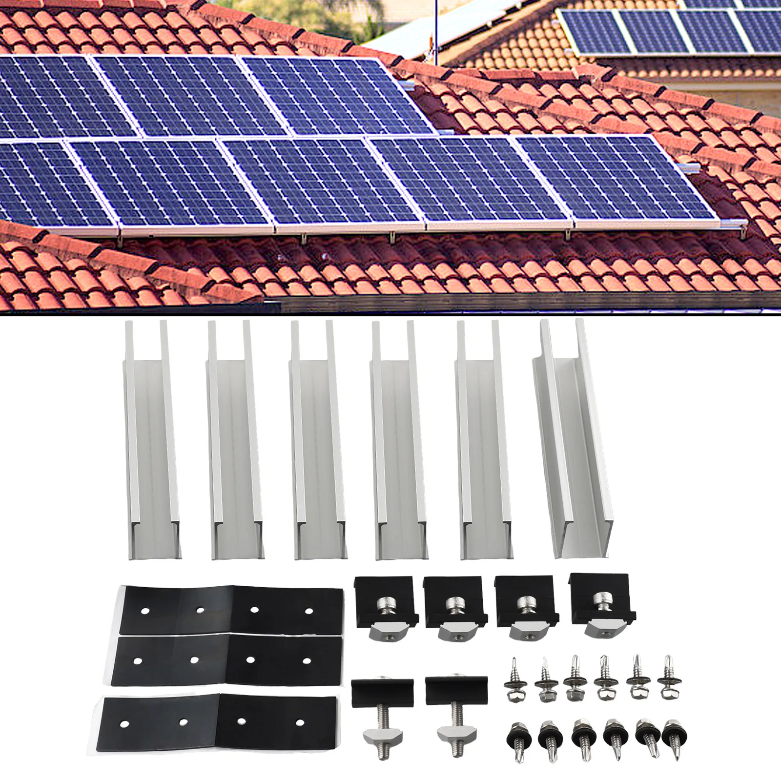 Походные внутренние и наружные направляющие для концевого зажима панели солнечных батарей Средний зажим 4/6/8 шт. Замена алюминия черного + серебристого цвета