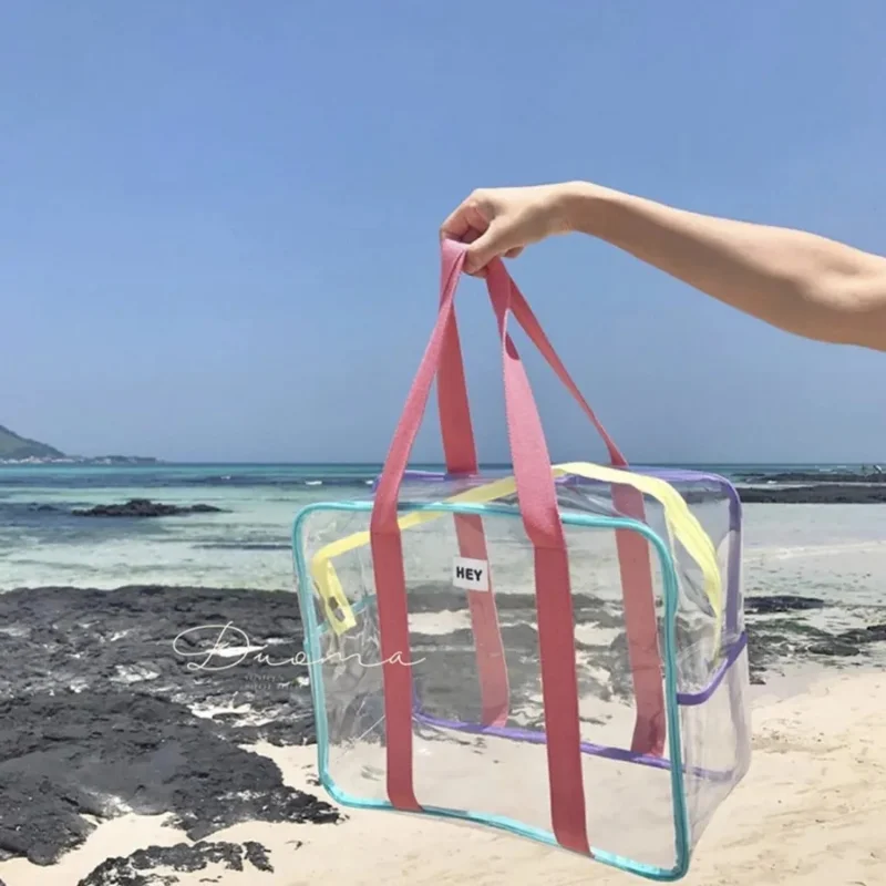 Прозрачные пляжные сумки из ПВХ, женские летние сумки через плечо большой емкости, водонепроницаемые пластиковые сумки для детских игрушек, повседневные сумки для хранения