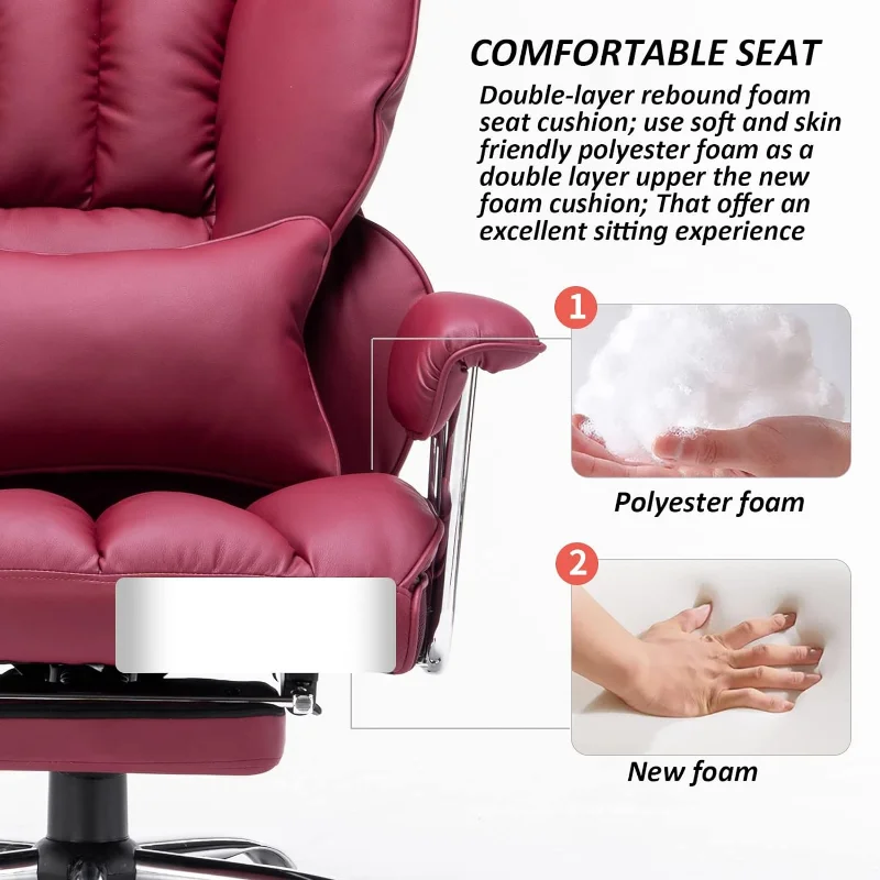 Офисный стул Efomao, Большой стул с высокой спинкой, Офисный стул из искусственной кожи, Компьютерный стул, Кресло для руководителя